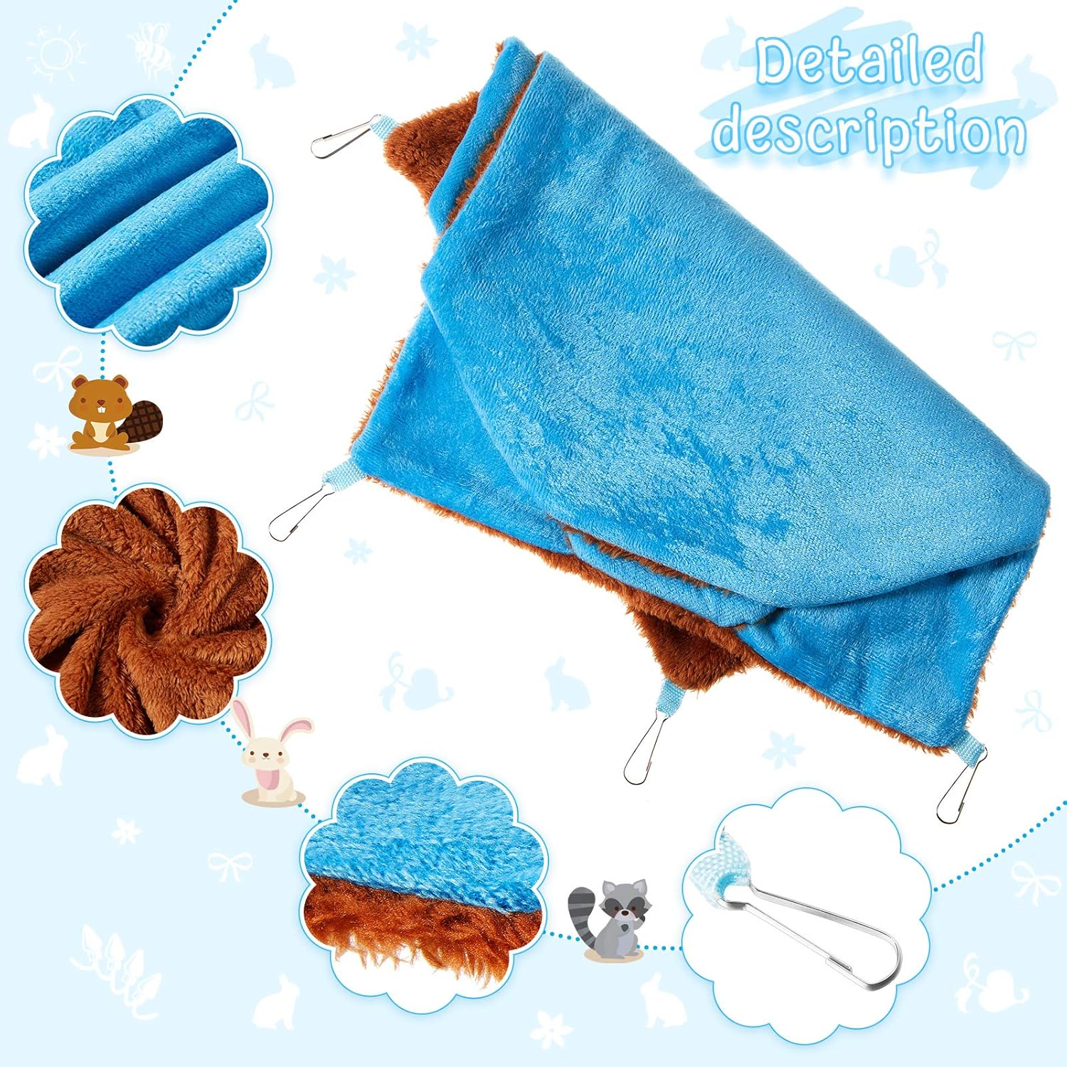 3 Pieces Small Animal Hanging Hammock Warm Pet Cage Hammock Soft Pet Sleep Nap Sack Triple-layer Hanging Hammock Bed for Chinchilla Parrot Sugar Glider Ferrets Rat Hamster Rat Playing and Sleeping - Image 4