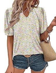 KISSMODA Women's Tunic Tops Casual V Neck Short