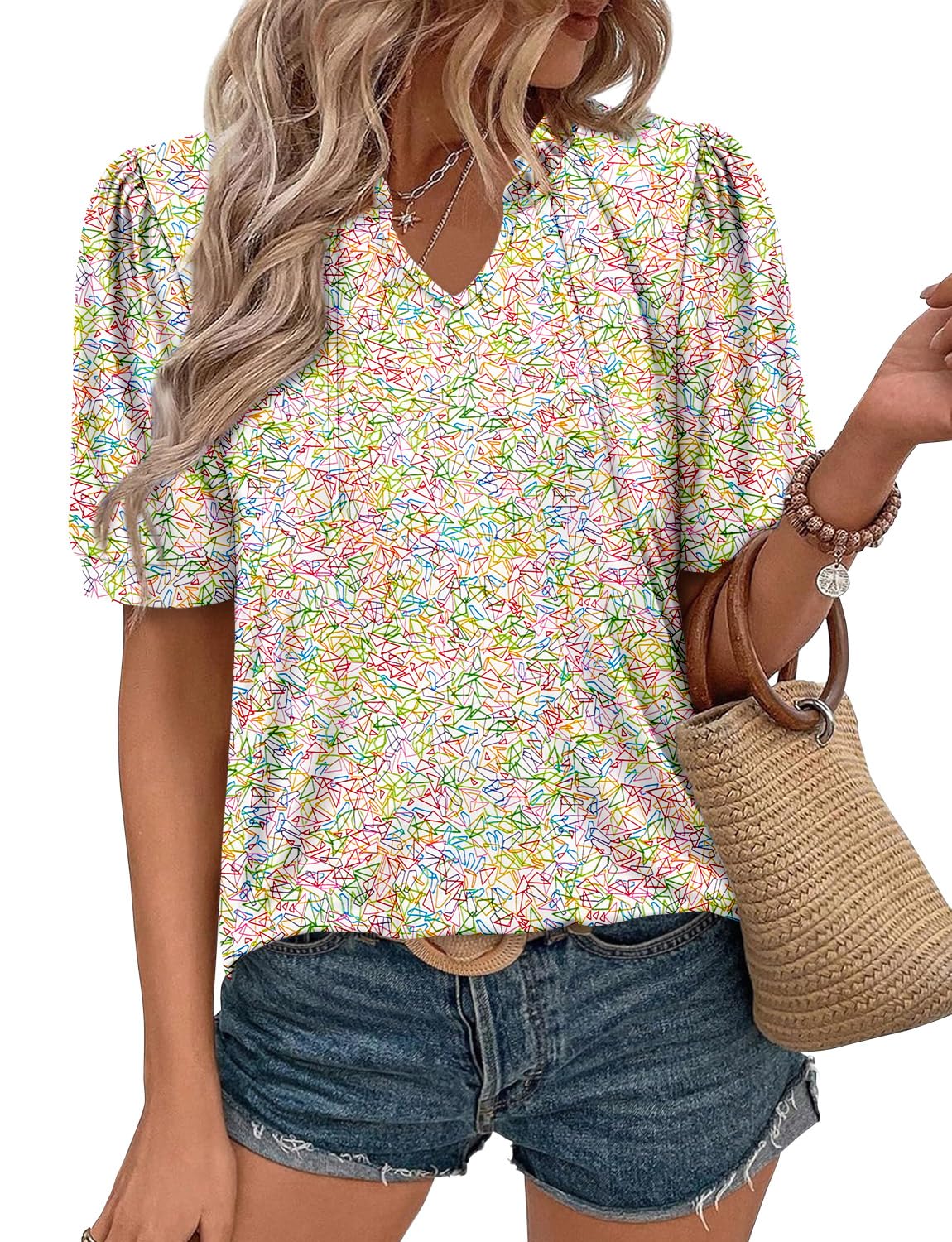 KISSMODA Women's Tunic Tops Casual V Neck Short