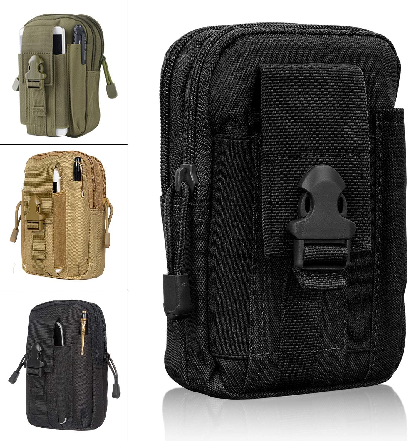 Gudelaa Universal Outdoor Waist Bag,Tactical EDC Molle Pouch Hiking Camping Cycling Trekking Belt Purse Phone Case for 6.2" Phone IPhone xs/xr/8/8 Plus/7/6s Plus, Samsung S9 Plus/S9/S8/S8 Plus (black)