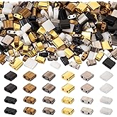 Pandahall 360Pcs 2-Hole Glass Seed Beads Opaque 5mm Glass Tila Beads Flat Rectangular Square Loose Spacer Beads 2 Sizes 6 Colors for Bracelet Necklace Earring Jewelry Making