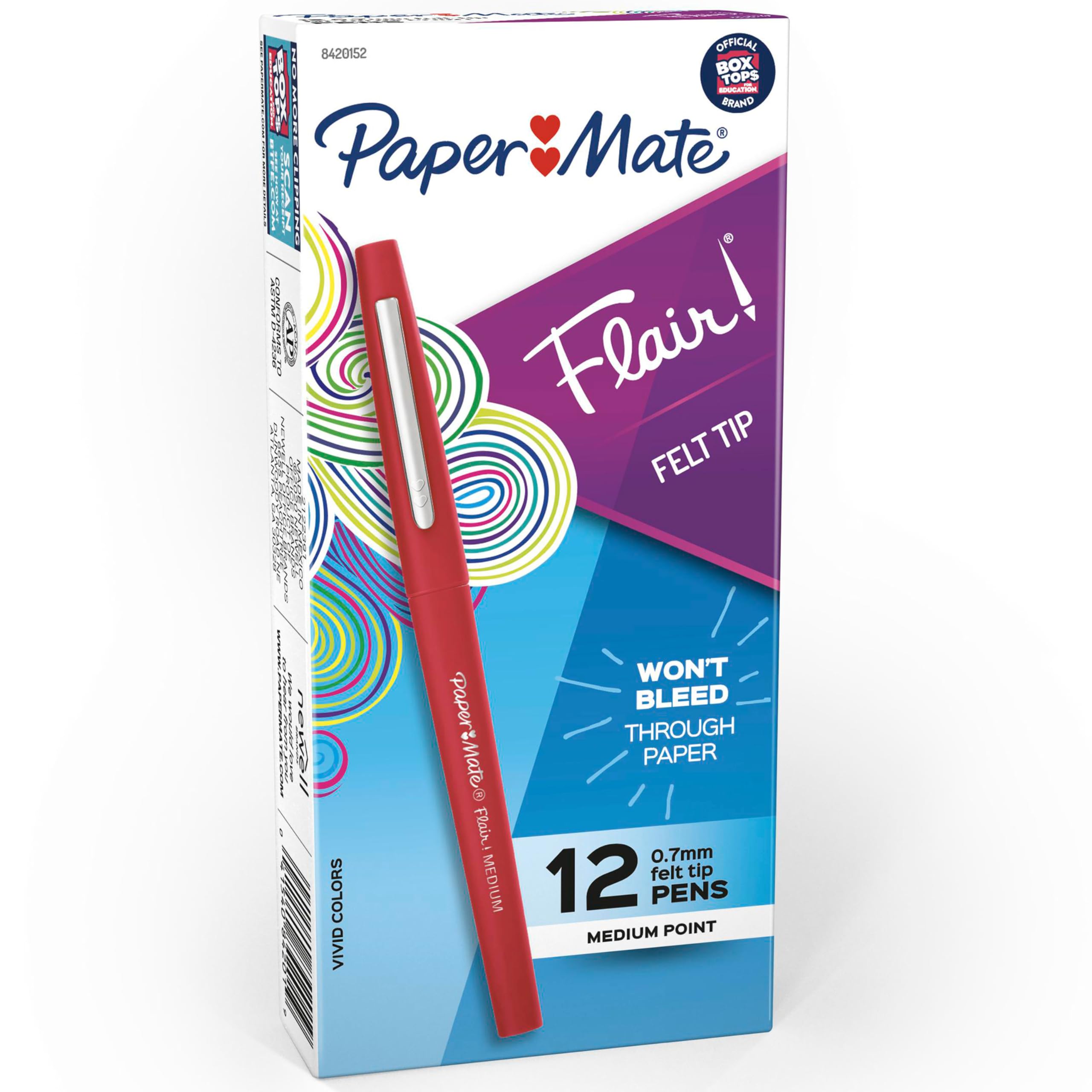 Photo 1 of Paper Mate Flair Felt Tip Pens, Medium Point (0.7mm), Red, 12 Count