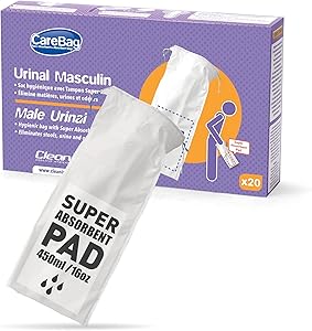 Carebag Medical Grade Male Urinal Bag with Super Absorbent Pad, 20 Count - Travel Urinal for Men - 20 Disposable Bedside Urinal Bottle Bags - Leak-Resistant