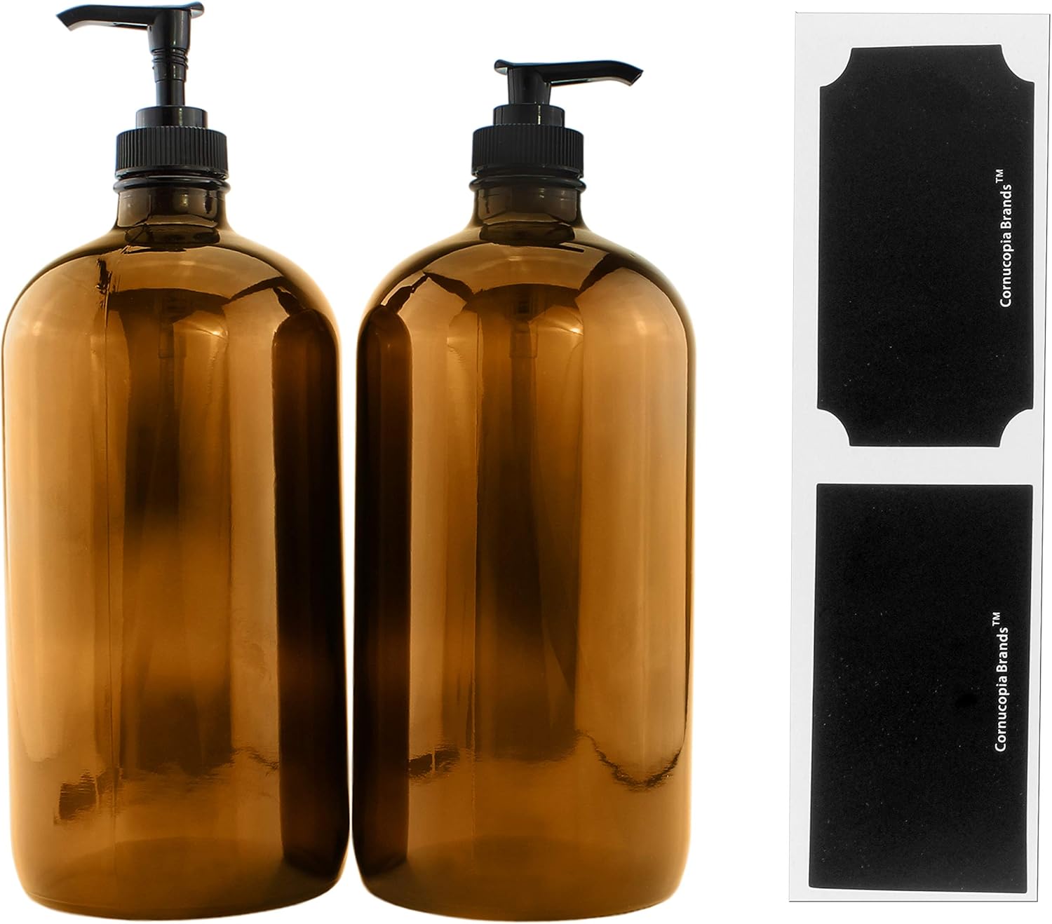 32Ounce Amber Glass Lotion Pump Bottles (2Pack); Quart