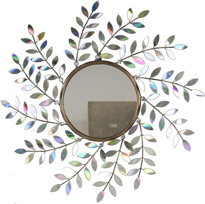 A&B Home Wall Mirror with Mirrored Leaves 28 by 28.4 by 2.4