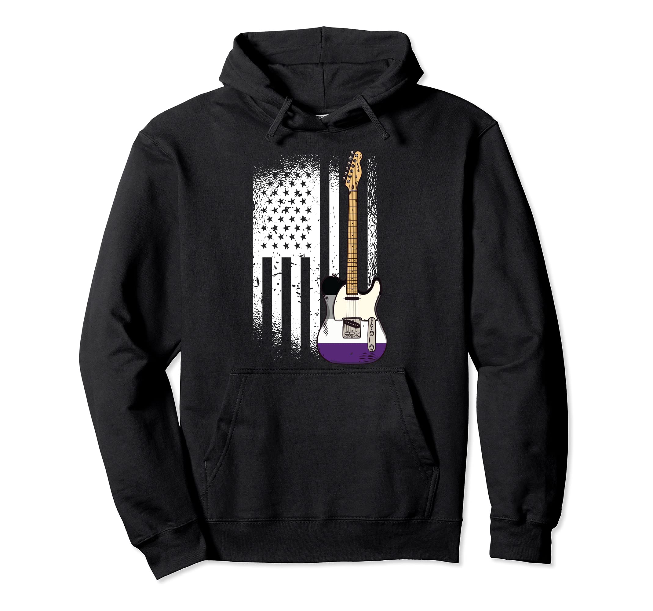 American Flag Guitar Asexual Pride LGBT-Q Guitarist Musician Pullover Hoodie