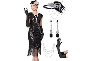 MTITE Women's Flapper Dresses 1920s Dresses for Women Great Gatsby Sequin Fringed Roaring 20s with 20s Accessories Set