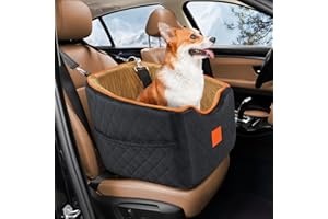 XIEEAOZEE Dog Car Seat for Small Dogs, Memory Foam Booster Dog Seat for Dogs up to 35 lbs, Elevated Pet Car Seat with Washable Removable Cover, Storage Pockets