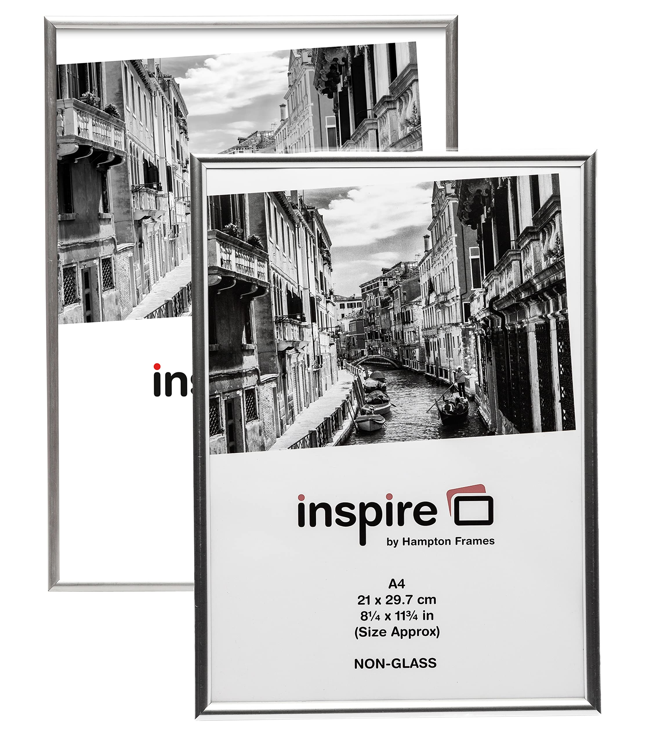 Hampton Frames BACKLOADER A4 (21x29.7cm) Silver Picture Poster Photo Certificate Display Frame - 2 PACK Acrylic (Non-Glass) Front A4MARSIL-2PK