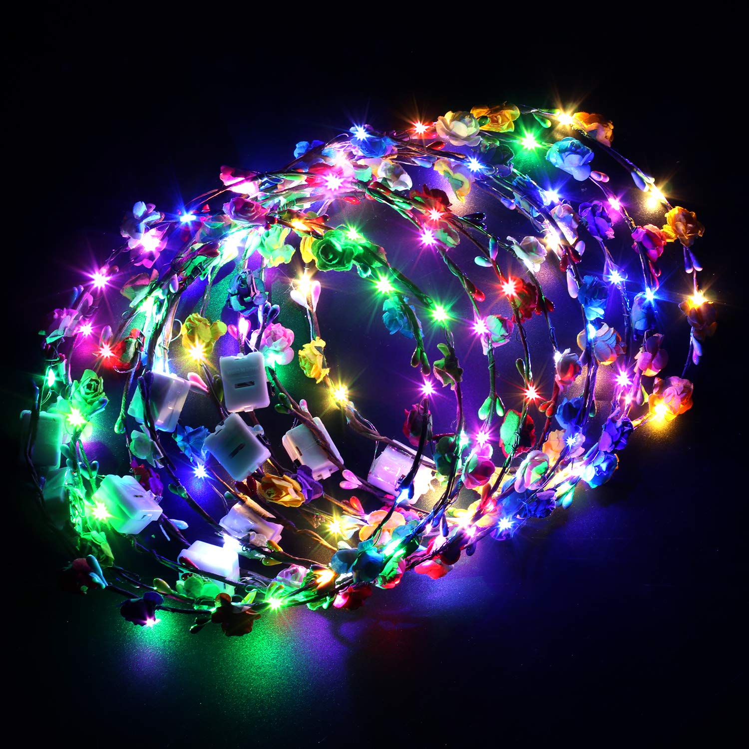 Fansport LED Flower Wreath Light Up Flower Headband Luminous LED Flower Crown Floral Head Crown for Wedding Festival Party Vacation Photography Props (10Pcs)