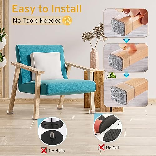 24PCS Rectangular Chair Leg Floor Protectors, Furniture Sliders