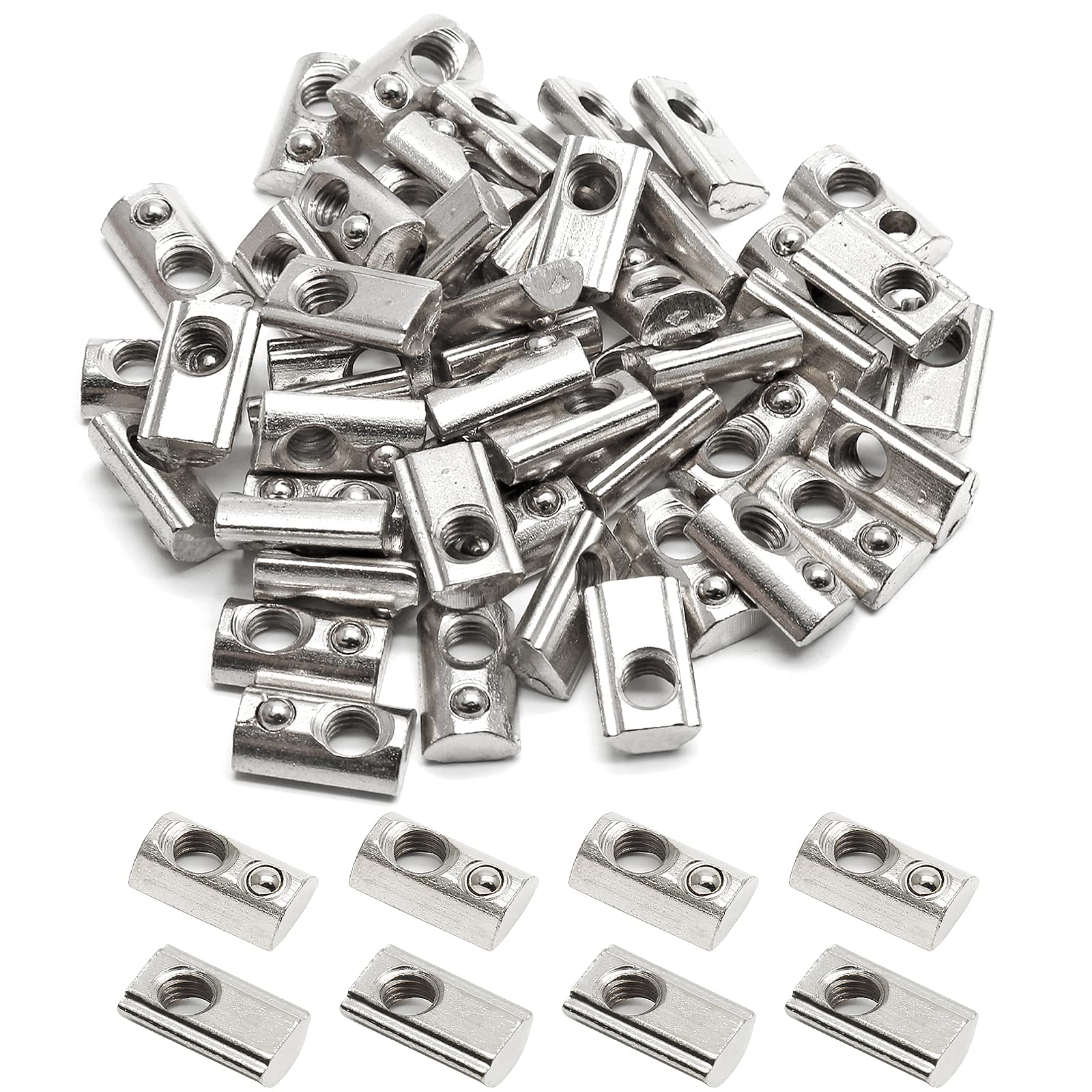 Rierdge 50 Pcs 2020 Series M5 Half Round Roll in Spring T Nuts, Roll in Spring Loaded T Nut for European Standard 20 Series 6mm T-Slot Aluminum Extrusion Profile