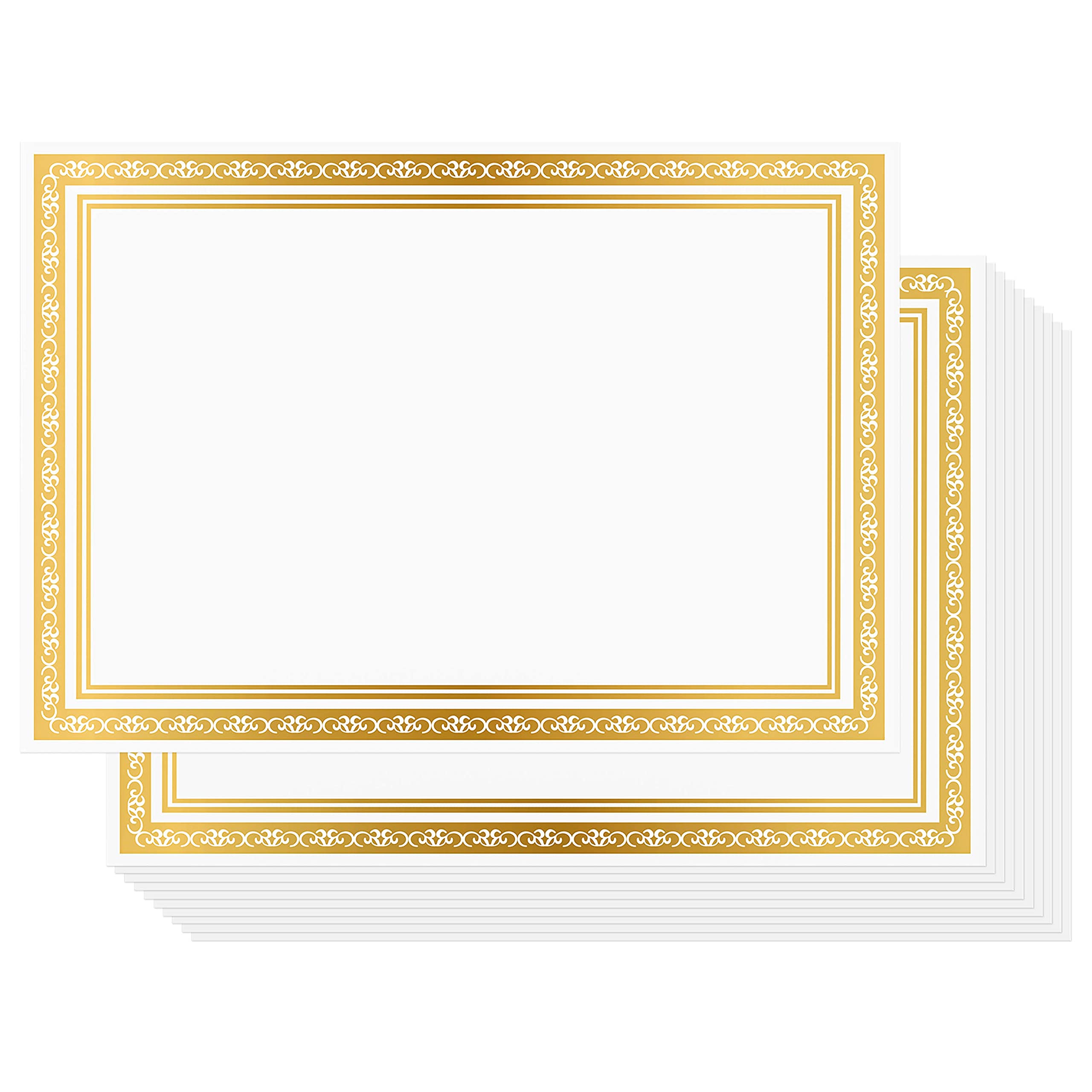 Belle Vous Blank Certificate Paper (50 Pack) - White A4 Award Certificate Paper with Gold Foil Border - LaserJet Printer Compatible Sheets for Employees, Graduation, Schools, Diploma, and More