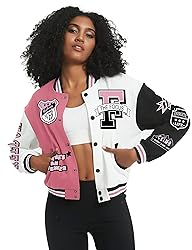 COZYPOIN Women's Varsity Jacket Print Cropped Color