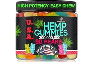 HEALTHERGIZE Hemp Gummies Bears Sleep Gummies Calm, Muscles, Discomfort, Skin-Peace and Relaxation, Fruity Flavors, Natural Hemp Oil Gummy Bears Edibles-Made in USA-90 Bears
