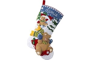 Bucilla Felt Applique 18" Stocking Making Kit, Sledding Bears, Perfect for DIY Arts and Crafts, 89555E