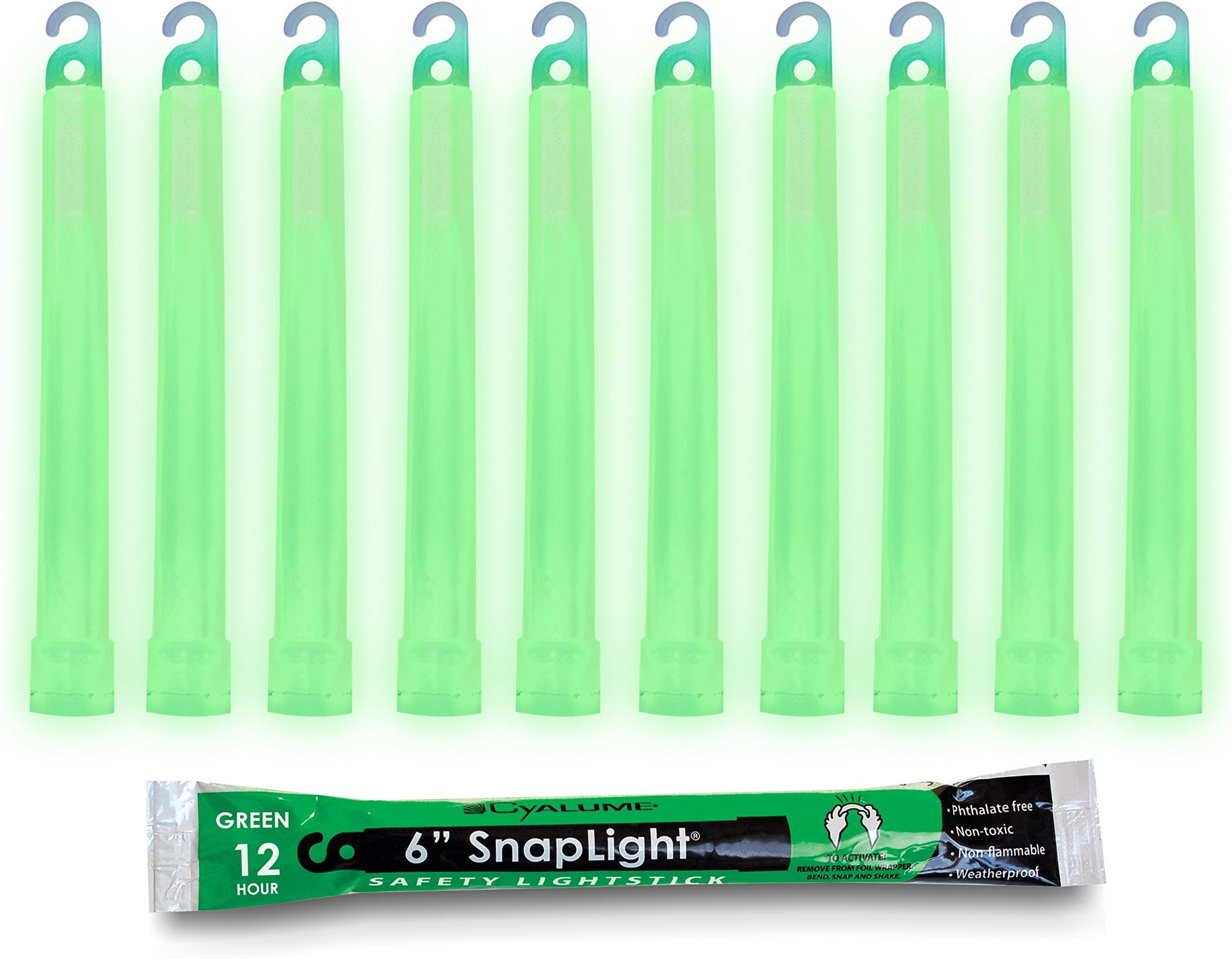 Cyalume-9-08001 Green Glow Sticks - Premium Bright 6” SnapLight Sticks with 12 Hour Duration (10 Pack)