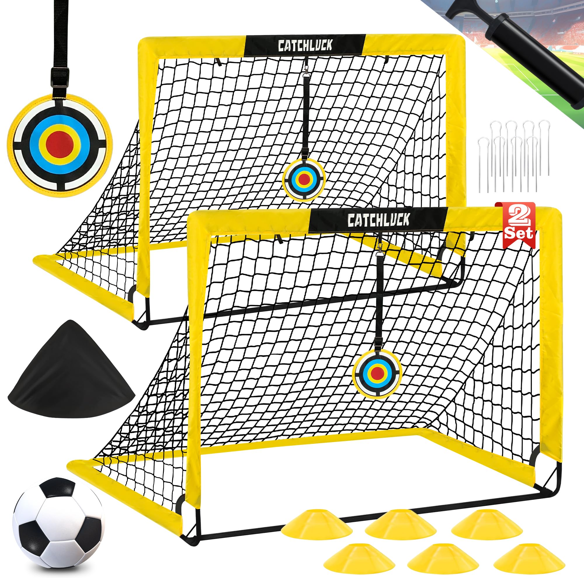CATCHLUCK Football Goals for Kids, 4x3ft Pop Up Goals with Net, Targets, Cones, and Carry Bag