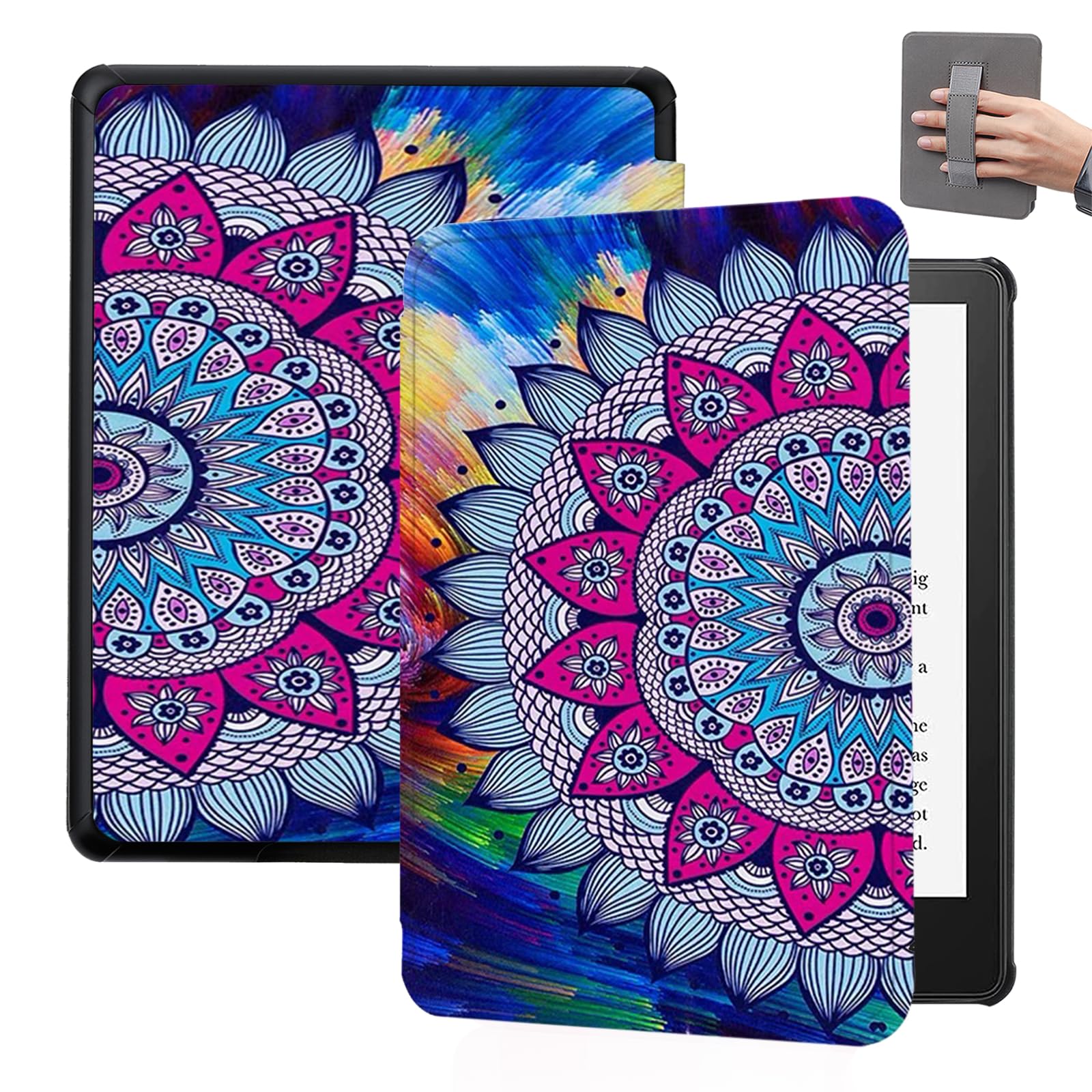 Case for Kindle Paperwhite 11th Generation & Signature Edition Cover: SCSVPN Thin Lightweight PU Leather Sleeve for 6.8 inch Kindle Paperwhite 2021 with Hand Strap - Auto Sleep/Wake (Vintage Flower)