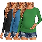 Ekouaer Maternity Shirts 3 Packs Women Long Sleeve Pregnancy Tee Tops Tunic Blouse Ribbed Side Ruched Mama Clothes S-XXL