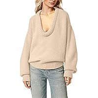 MISSACTIVER Women's Low Cut U Neck Oversized Sweater Casual Solid