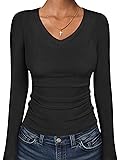 ANRABESS Long Sleeve Shirts for Women V Neck Ribbed