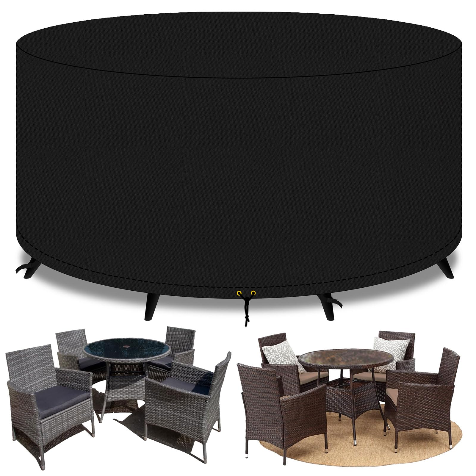 PATIO PLUS Garden Table and Chairs Round Set Cover,Waterproof, Windproof, Anti-UV, 600D Oxford Fabric Outdoor Garden Circular Furniture Set Cover With PU Coating , Ø102 x 71cm (Black)