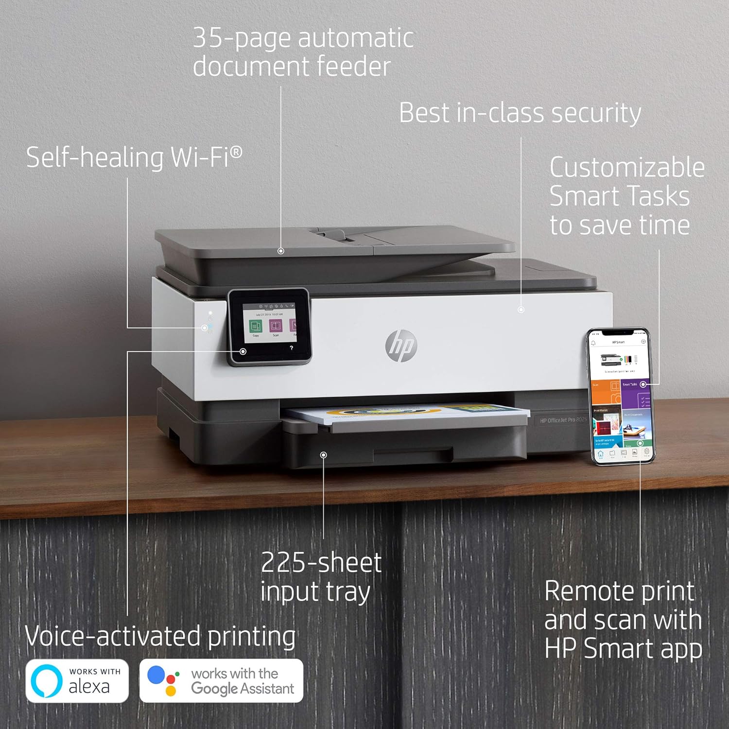 HP OfficeJet Pro 8025 All-in-One Wireless Printer, Smart Home Office Productivity, HP Instant Ink, Works with Alexa (1KR57A): Electronics