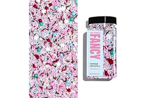 Fancy Sprinkles Limited Edition Holiday Vintage Snowfall Sprinkles Pink Pastel, Teal, Red, Dark Green and Snowy White Crunchy Jimmies, Pearls, Nonpareils, Sugar, Star and Snowflake Shapes (0.5c)