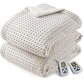 CAROMIO Heated Blanket Queen Size with LCD Dual Controller, Waffle Weave Fast Heating Electric Blankets, 10 Heat Levels & 1-12H Time Settings, ETL Certified, Machine Washable, Beige, 84" x 90"