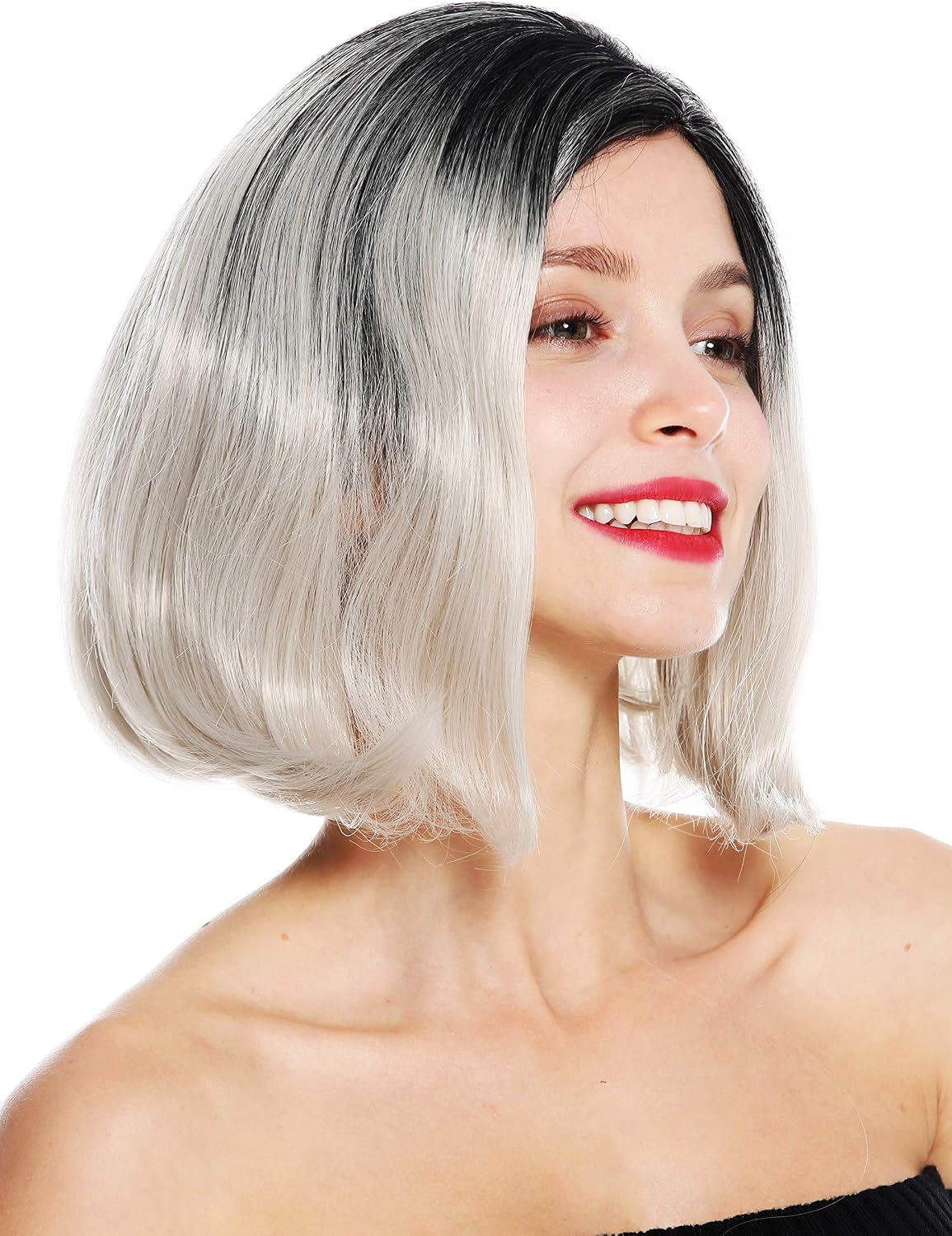 WIG ME UP, GFW3131A women's quality wig short bob long bob middle parting ombre black grey