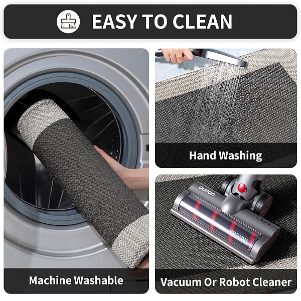 QICAIJIA KITCHEN MATS FOR FLOOR, SUPER ABSORBENT KITCHEN RUGS NON SLIP WASHABLE, SOFT BRAIDED KITCHEN RUNNER RUG, STANDING MAT KITCHEN SINK MAT, EASY TO CLEAN, BLACK 17X59
