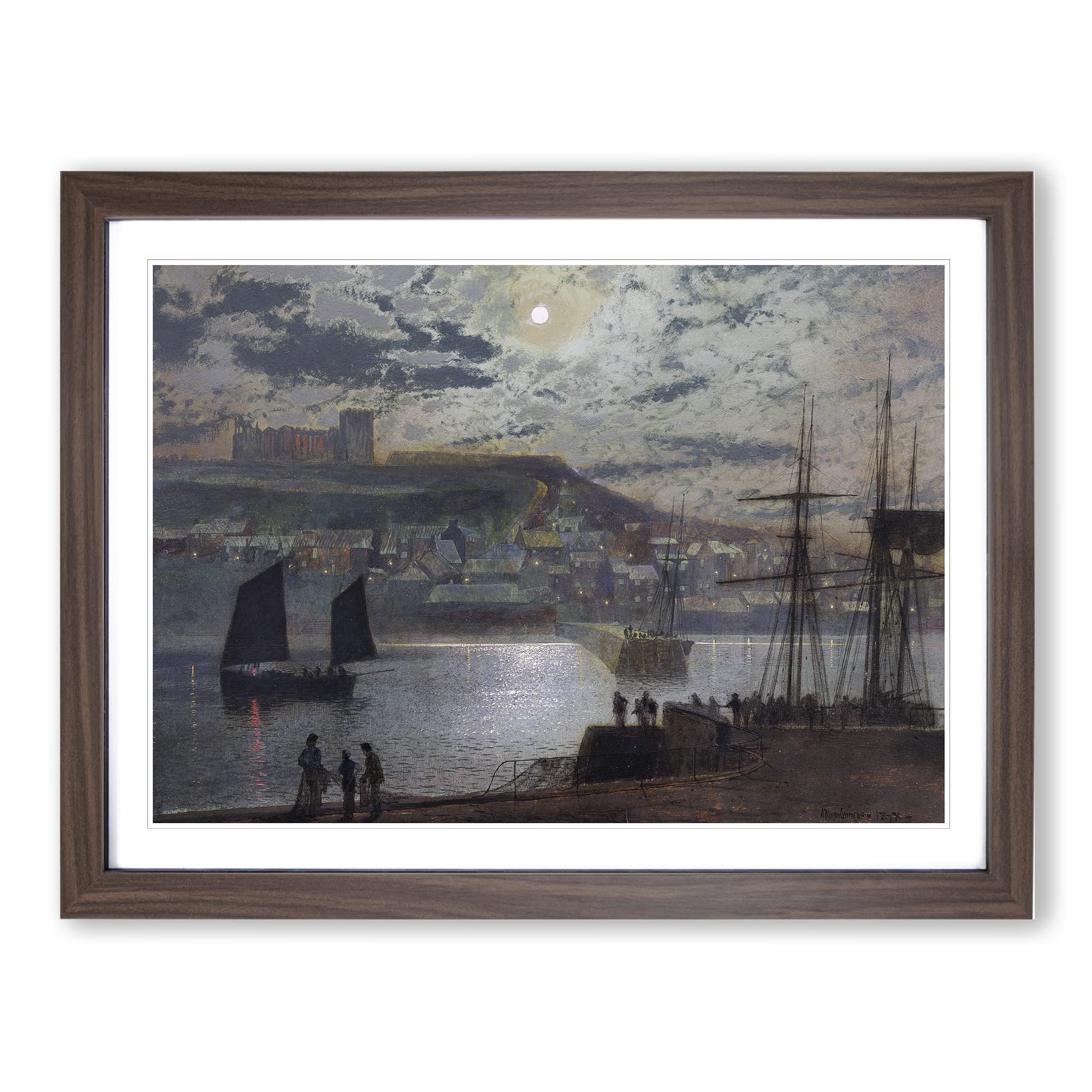 Whitby Harbour Vol.2 By John Atkinson Grimshaw Classic Painting Framed Wall Art Print, Ready to Hang Picture for Living Room Bedroom Home Office Décor, Walnut A3 (46 x 34 cm)