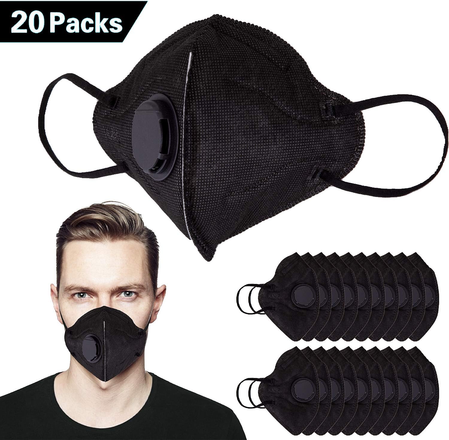 Dust Masks Disposable Anti Pollution Mask, N95 Particulate Respirator, safety mask with Exhalation Valve 5 Layer Activated Carbon Air Filter (Black)