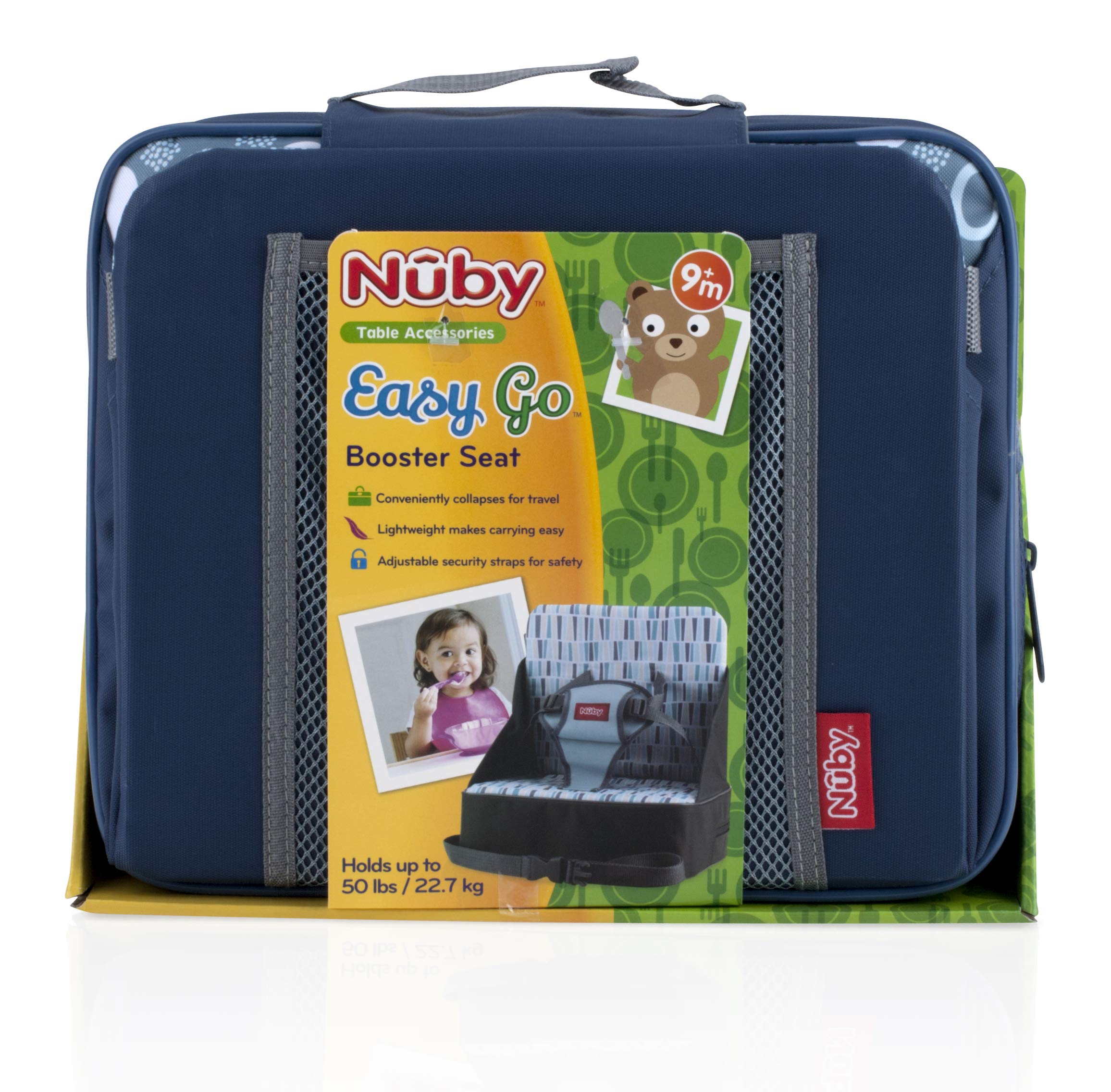 Nuby Easy Go Booster Seat - Travel Booster Seat for Babies and Toddlers - Holds Up to 35 Pounds - 9+ Months - Blue