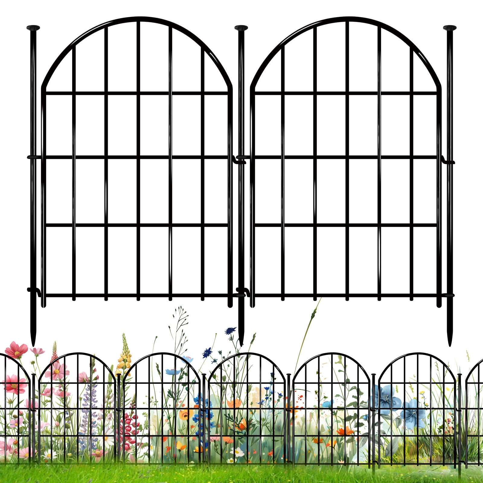 Photo 1 of 26 Pack Decorative Garden Fence, 22in X 28ft Arched No Dig Fence Border, Garden Edging Border, Rustproof Metal Animal Barrier with Ground Stake for Dog, Rabbit, Outdoor Yard Patio Decor