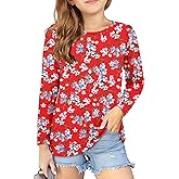 storeofbaby Girls Long Sleeve Shirts Casual Crew Neck Tops Basic Tunic Blouses 5-14 Years