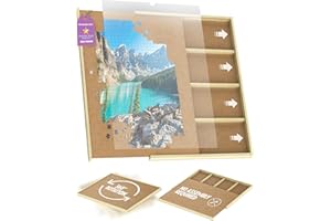 1500 Piece Wooden Jigsaw Puzzle Table - 4 Drawers, Rotating Puzzle Board | 35” X 28” Jigsaw Puzzle Board | Puzzle Cover & Laz