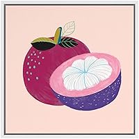 SIGNWIN Framed Canvas Wall Art Purple and Violet Mangosteen in Pink Background Fruit Citrus Illustrations Pop Art Modern Fun Neon for Living Room, Bedroom, Office - 16x16 inches