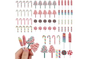 Giegxin 60 Pcs Mini Christmas Fake Candy Canes for Crafts Christmas Decoration Miniature Rainbow Peppermint Lollipop Embellishment Xmas Tiny Candy Ornaments for DIY Craft Making Scrap Booking Supplies