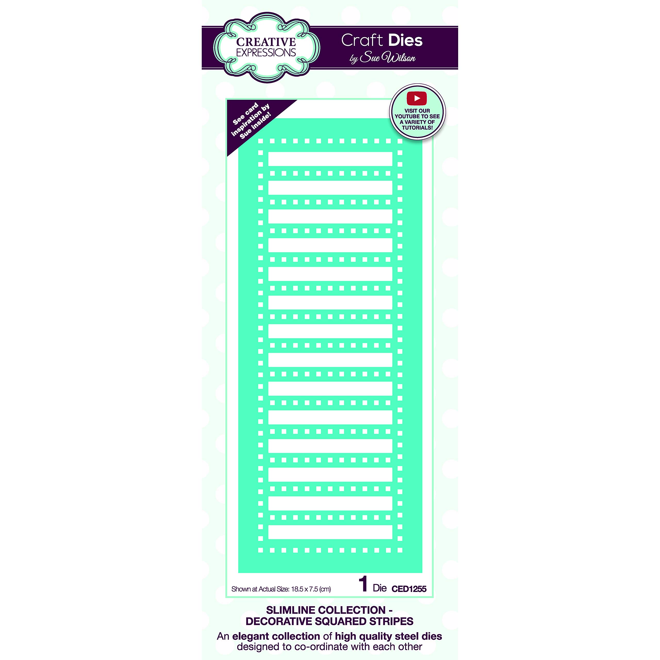 Sue Wilson Slimline Decorative Squared Stripes-Craft Die, Metal, die Size 18.5 x 7.5 cm