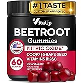 VitaUp Beet Root Gummies – Beetroot Supplement with CoQ10, Grape Seed, Vitamin C, B12 & B3 – Nitric Oxide Gummies for Circulation Support – Beet Supplement for Energy & Immune Support – 60 Beets Chews