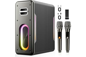 MYSCENETANG Karaoke Machine with 2 Wireless Microphones Portable Bluetooth Karaoke Machine for Adults Kids Autotune DSP Chip Karaoke Speaker with LED Lights Supports TWS TF Card USB AUX in