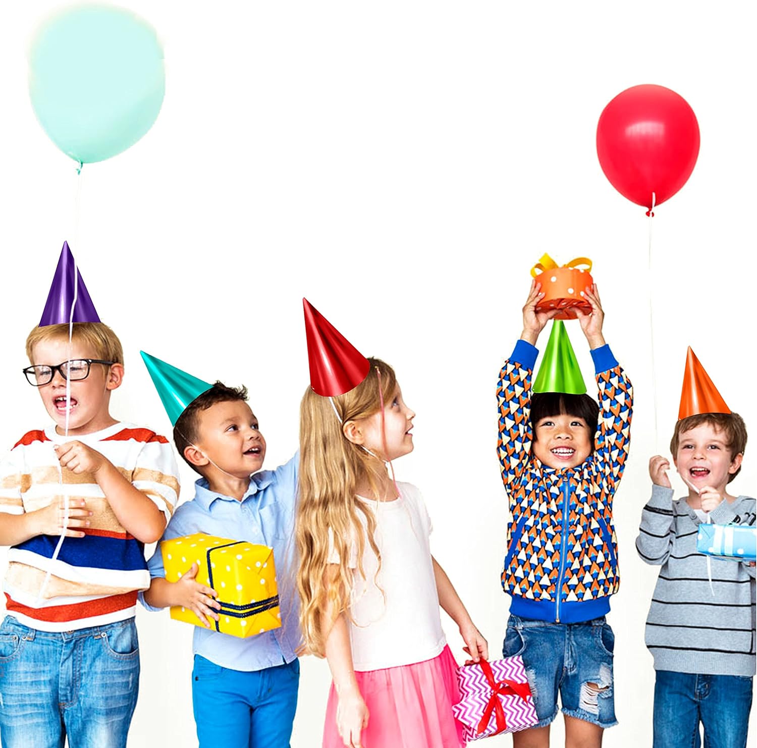 Tytroy 12 Assorted Solid Color Prints Metallic Cone Birthday Party Hats: Clothing