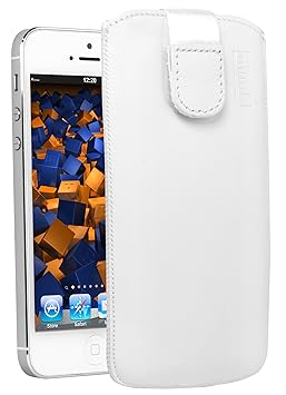 mumbi ECHT Ledertasche für iPhone SE 5 5S 5C Tasche (Lasche mit Rückzugfunktion) weiss