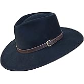B&S Premium Lewis - Wide Brim Fedora Hat - 100% Wool Felt - Water Resistant - Leather Band