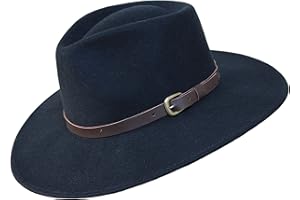 BORGES & SCOTT B&S Premium Lewis - Wide Brim Fedora Hat - 100% Wool Felt - Water Resistant - Leather Band