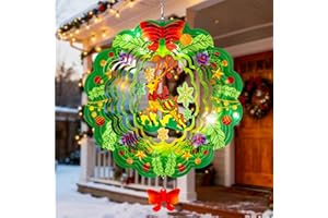 SUNCKET Stainless Steel 3D Christmas Reindeer Wind Spinner Garden Decor, for Grandma Mom Women, 12 Inch Hanging Wind Spinners for Outdoor & Indoor Decoration