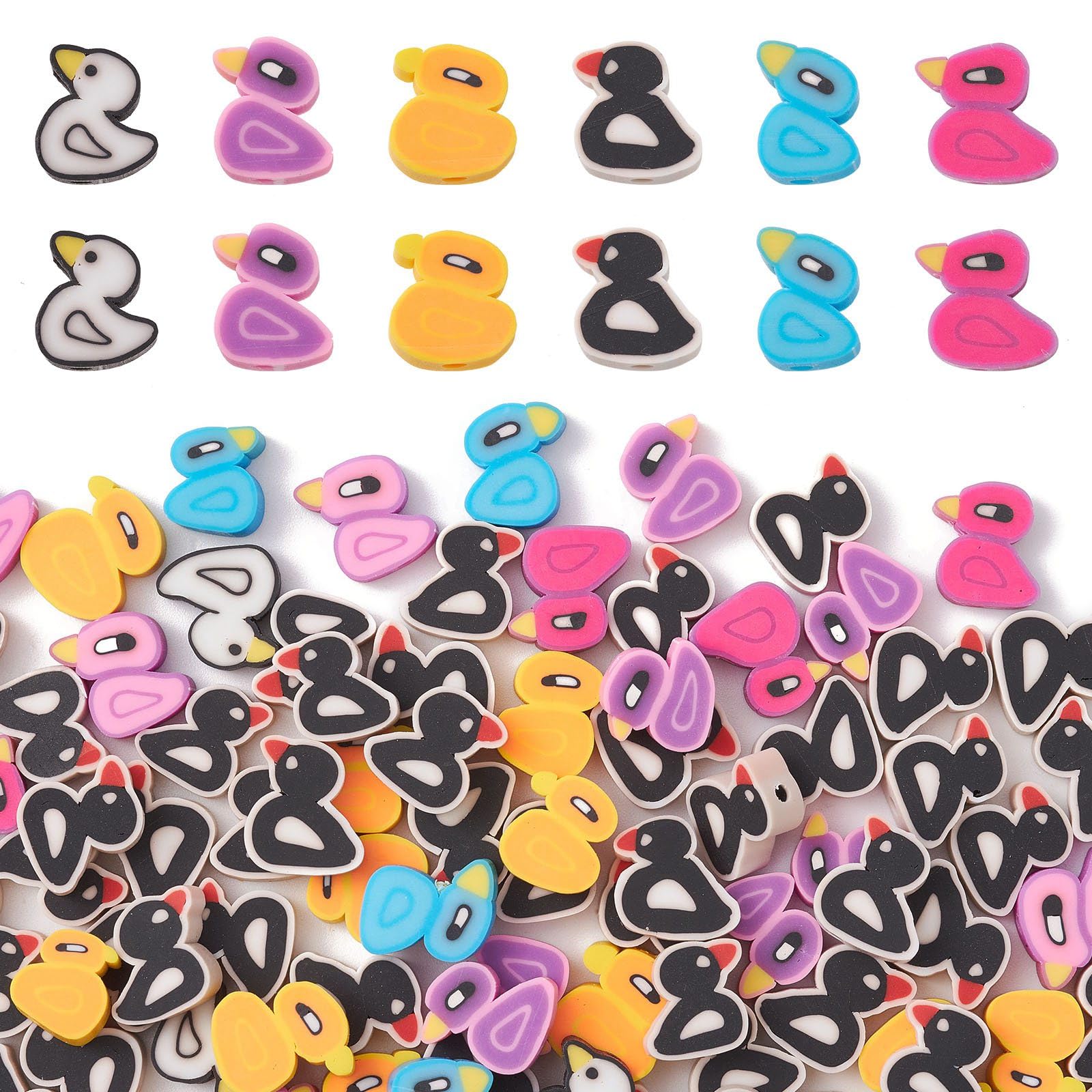 Stiesy 100Pcs Random Color Duck Clay Beads Cute Animal Polymer Clay Spacer Craft Beads Bulk for DIY Crafting Bracelet Necklaces Jewelry Making