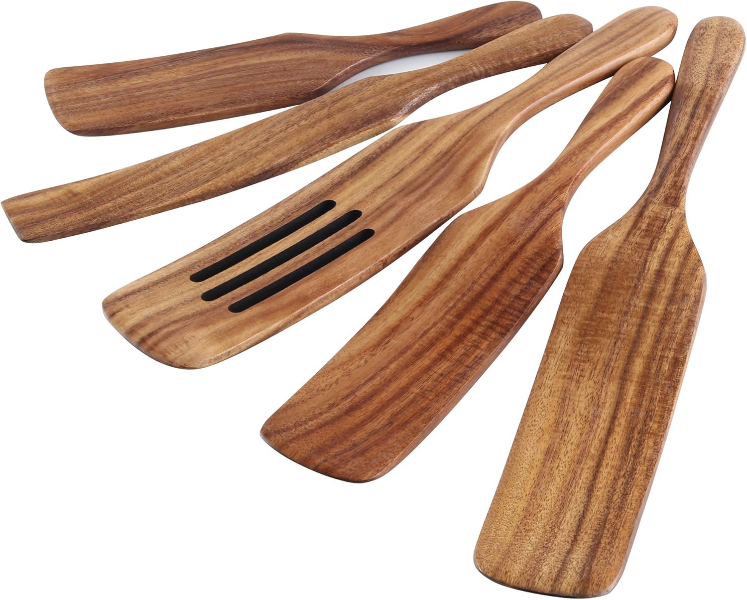 NIGILA 5Pcs Wooden Spoons Kit for Cooking Durable Acacia Wood Spurtles Kitchen Tools and Utensils Long Handle for Nonstick Cookware,Salad Strainer and Cake Make,Spurtles Kitchen Tools as Seen on TV